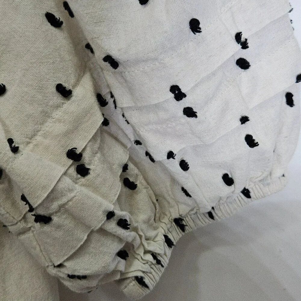 Madewell Womens XS Cream Black Polka Dot Puff Sleeve Top Basic Whimsy Whimsigoth